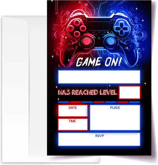 4x6 Gamer Birthday Invitations, Video Game Birthday Party, Gaming Party Decorations, Birthday Party Invitations for Boys, Girls, Kids Birthday Invitations, 20 Cards with 20 Envelopes.(46)