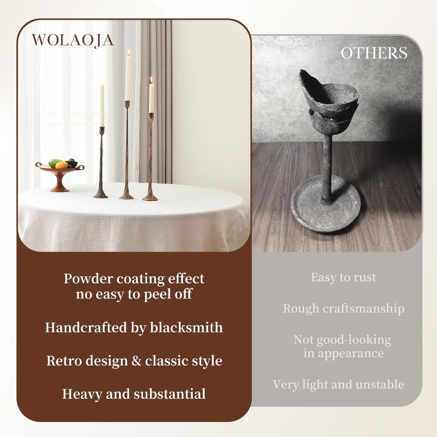 Iron Antique Gold Candlestick Holders, Set of 3 Candle Stick Holders,Fits 3/4 inch Thick Candle&Led Candles, Vintage Modern Decorative Centerpiece for Dining Table Centerpiece, Wedding, Party Decor