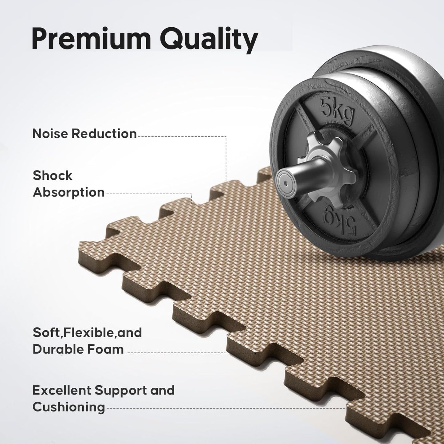 Home Gym Mat, Puzzle Exercise Mat, EVA Interlocking Foam Floor Tiles for Home Workout Equipment and Kids' Play Areas -, 24 in x 24 in x ½ in, Brown 36 Tiles