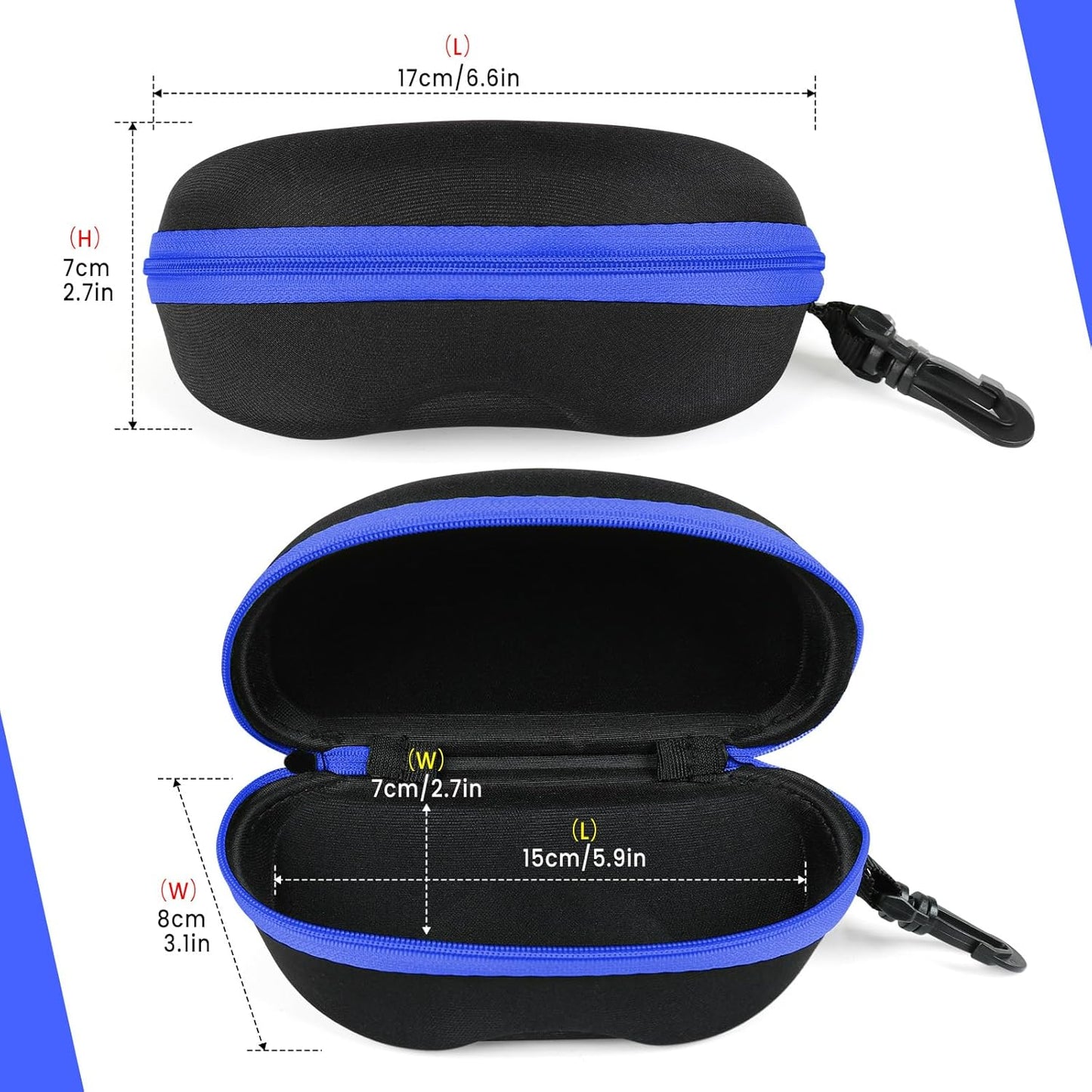 INNOLIFE Zipper Hard Shell Sunglasses Cases, Portable Travel Eyeglasses Cases with Plastic Hook for Men Women