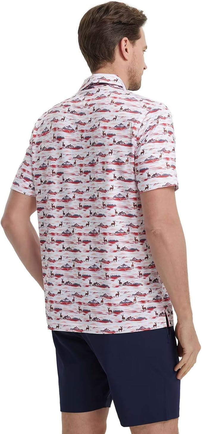 M MAELREG Mens Golf Shirt Short Sleeve Dry Fit Print Moisture Wicking - Image 4