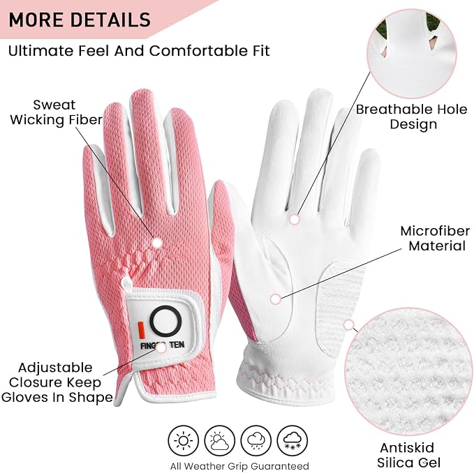 FINGER TEN Womens Golf Glove Right Handed Golfer Left Hand 1 Pack Golf Gloves - Image 2