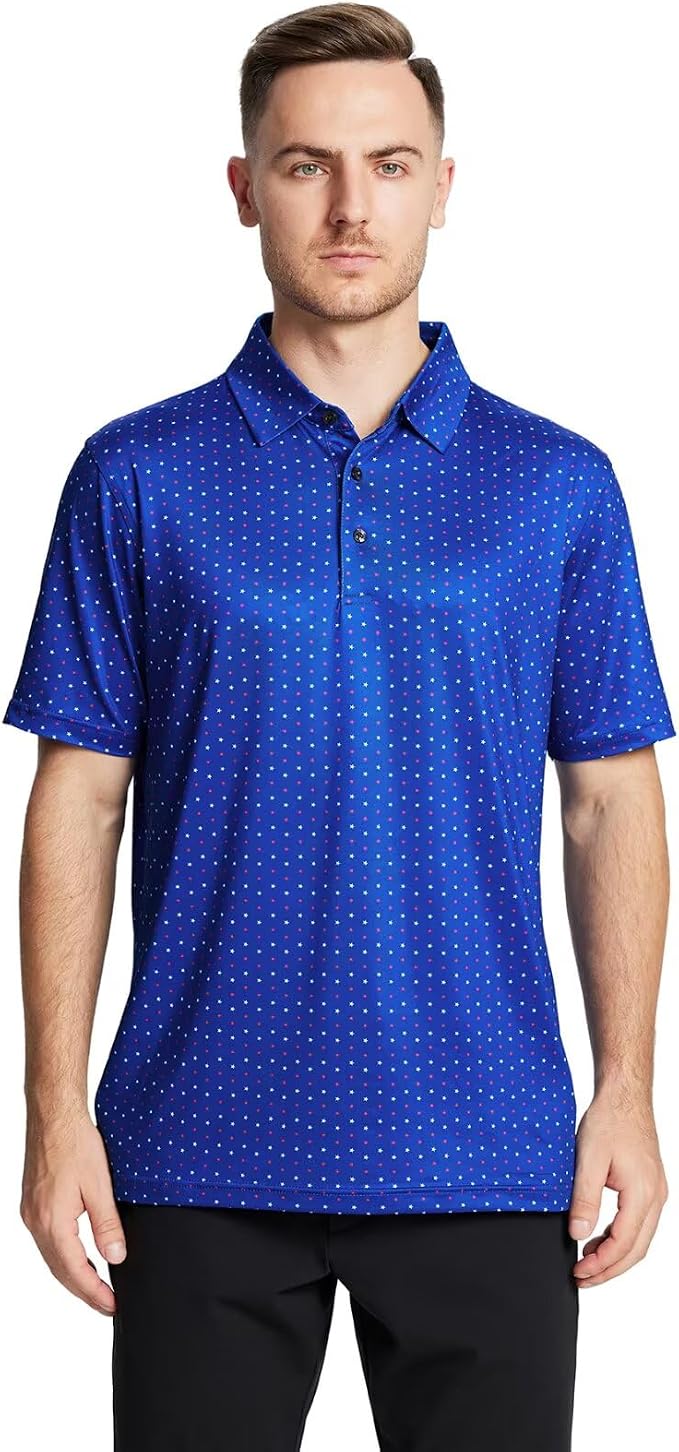 Golf Shirts for Men Dry Fit Short Sleeve Print Performance Moisture Wicking - Image 2