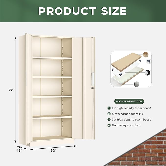 Greenvelly Metal Storage Cabinets, 72” Steel Garage Storage Cabinet - Image 3
