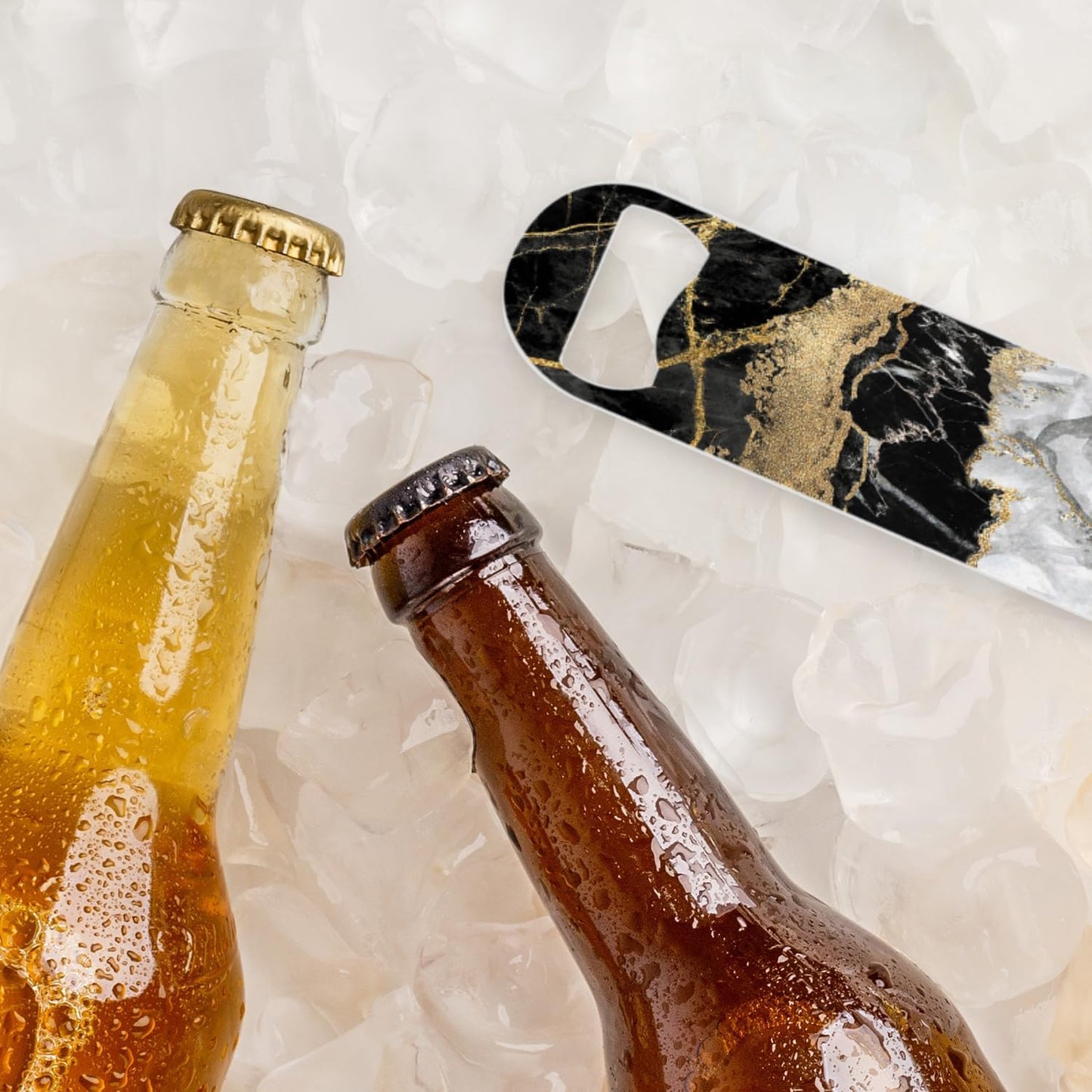 2 PACK Beer Bottle Opener, Stainless Steel Flat Bottle Openers,7 inch Metal Decor,Black And Golden Marble