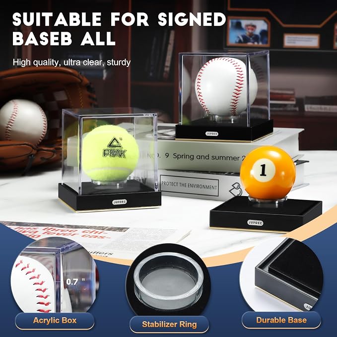 JupDec Baseball Display Case, UV Protected Autograph Stand Box - Image 4