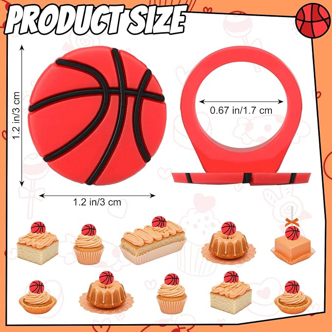 Honeydak 48 Pcs Basketball Cupcake Rings Toppers Decoration Sport Ball Theme - Image 2
