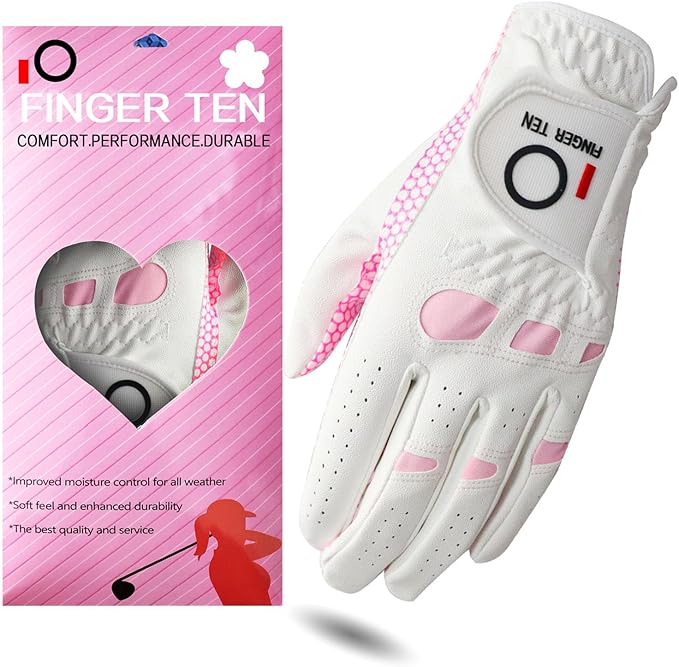 FINGER TEN Ladies Golf Gloves Left Right Hand 1 Pack, Golf Glove by FINGERTENSport