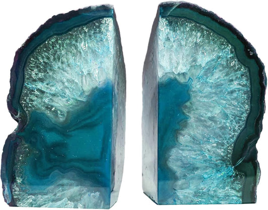AMOYSTONE Teal Agate Bookends, Large Decorative Crystal Stone Ends 4-6 LBS for Heavy Books, Perfect for Study Room and Office Bookshelf Decor