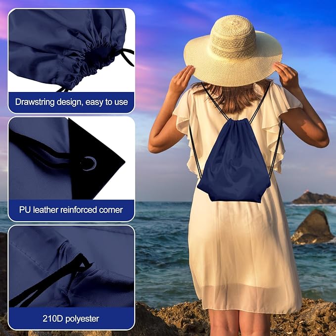 KUUQA 12Pcs Drawstring Backpack Bags Bulk Navy Blue Drawstring Bag Foldable Gym - Image 2