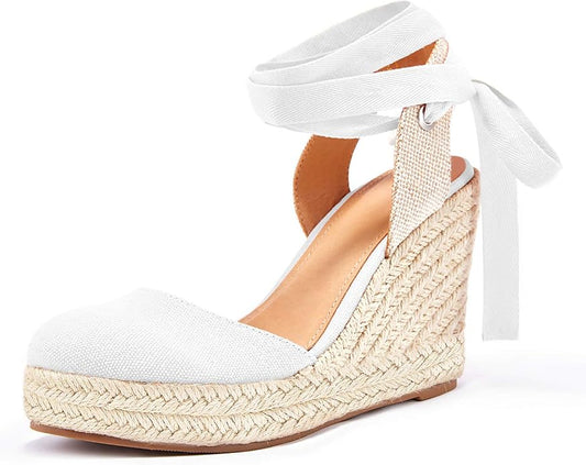 FISACE Womens Summer Espadrille Heel Platform Wedge Sandals Ankle Buckle Strap by FISACE