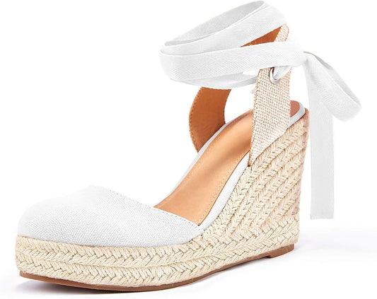 FISACE Womens Summer Espadrille Heel Platform Wedge Sandals Ankle Buckle Strap by FISACE
