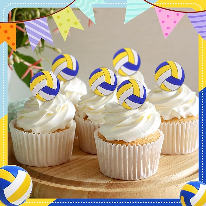 Honeydak 48 Pcs Volleyball Cupcake Rings Toppers Decoration Sport Ball Theme - Image 6