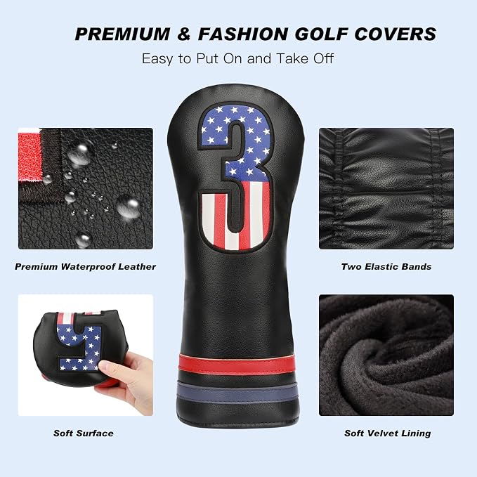Golf Head Covers, PU Leather Golf Club Head Covers - Image 3