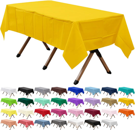 2 Pack Yellow Premium Plastic Tablecloth Rectangle 54 x 108 Inches Reusable Sunshine Yellow Decorative Table Cover for Dining, Wedding, Party, Indoor and Outdoor use