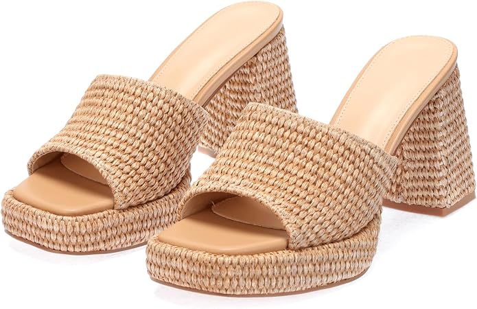 Monrovia Womens Sandals Heels for Women Slide On Block Chunky Platform High - Image 2