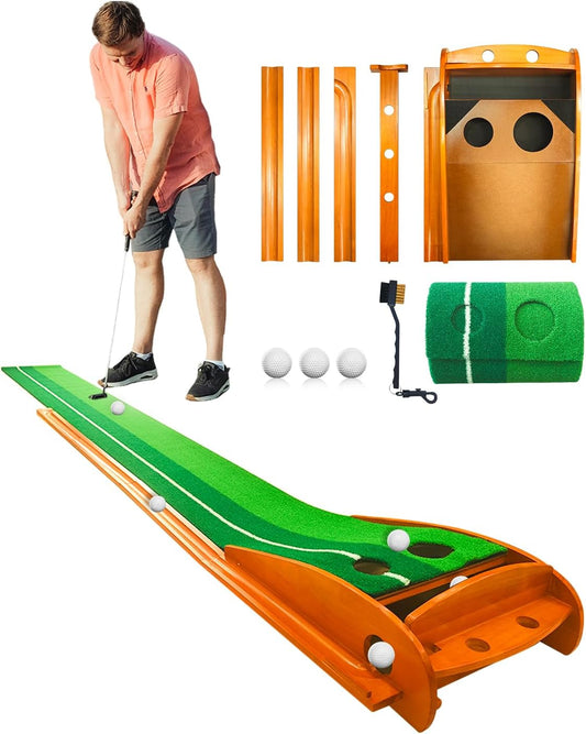 Golf Putting Green with Auto Ball Return for Indoor Outdoor Practice, Putting Mat Training Aid with Alignment Guide Non-Slip Base for Home Backyard Office, Golf Gifts for Dad Men Women