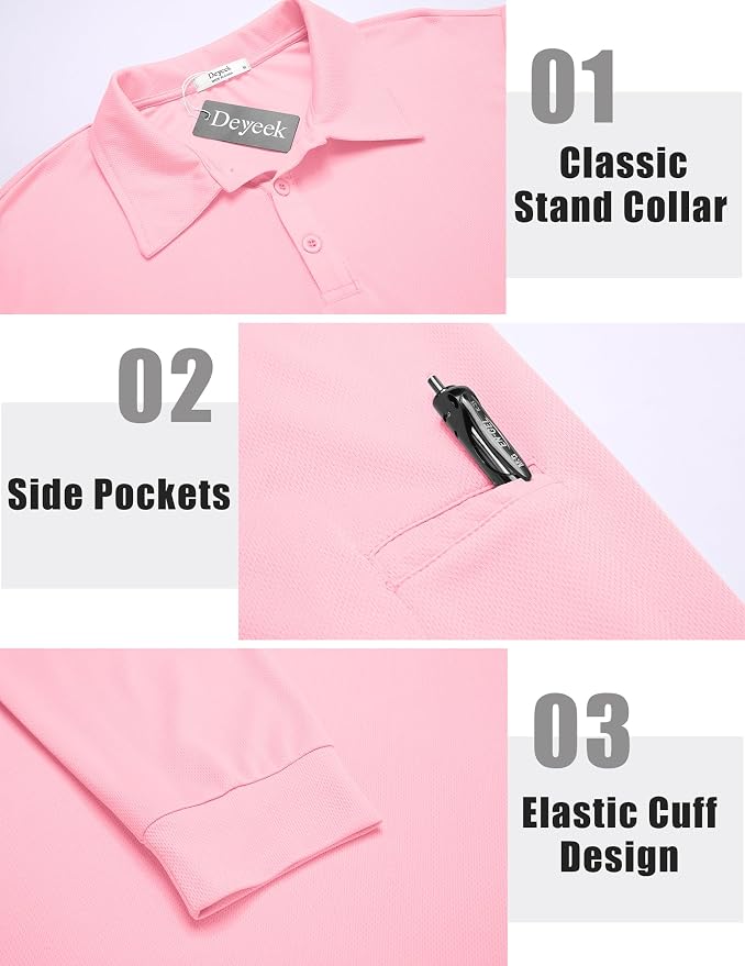 Deyeek Men's Polo Shirts Long Sleeve Golf Polo Shirts - Image 3