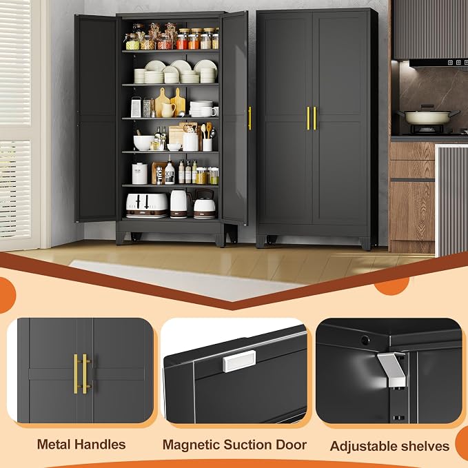 Black Metal Storage Cabinet, Kitchen Pantry Storage Cabinet - Image 5