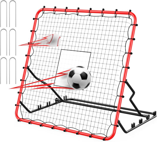 Baseball Rebounder ,4x4.5FT Soccer Rebounder with 4 Adjustable Angles, 28 Bungee Cords to Adjust Elastic, Sports Equipment for Soccer/Baseball/Softball/Volleyball Training,Pitchback Net for All Levels