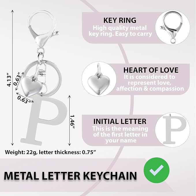 Metal Heart Alphabet Keychain for Women, Girls - Image 2