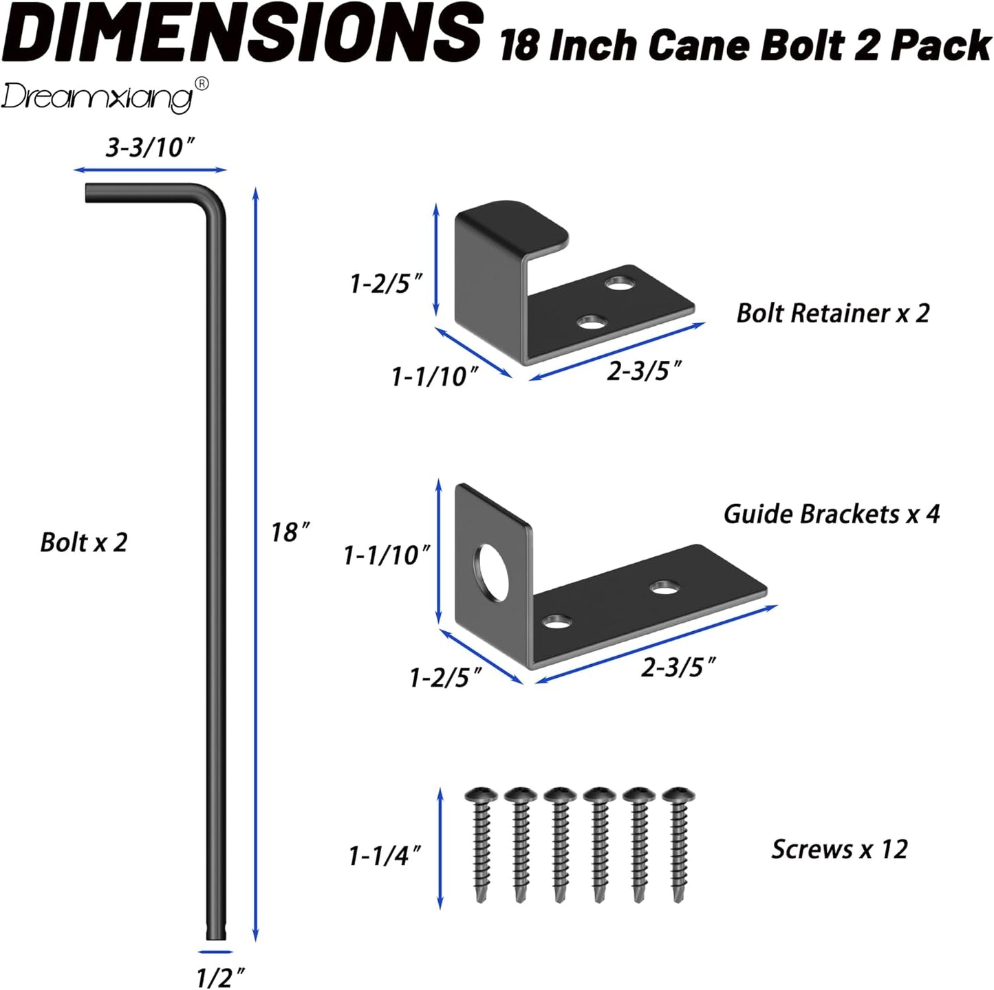 18" Heavy Duty Cane Bolt Gate Drop Rod Extra Thick Hardware Ground Latch for Wood PVC Vinyl Metal Fences Gates, Double Doors, Black Solid Steel-2 Pack