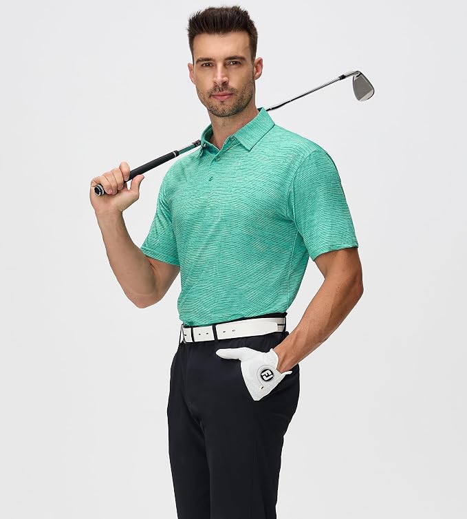 Esabel.C Jacquard Golf Shirts for Men Moisture Wicking Short Sleeve Performance - Image 5