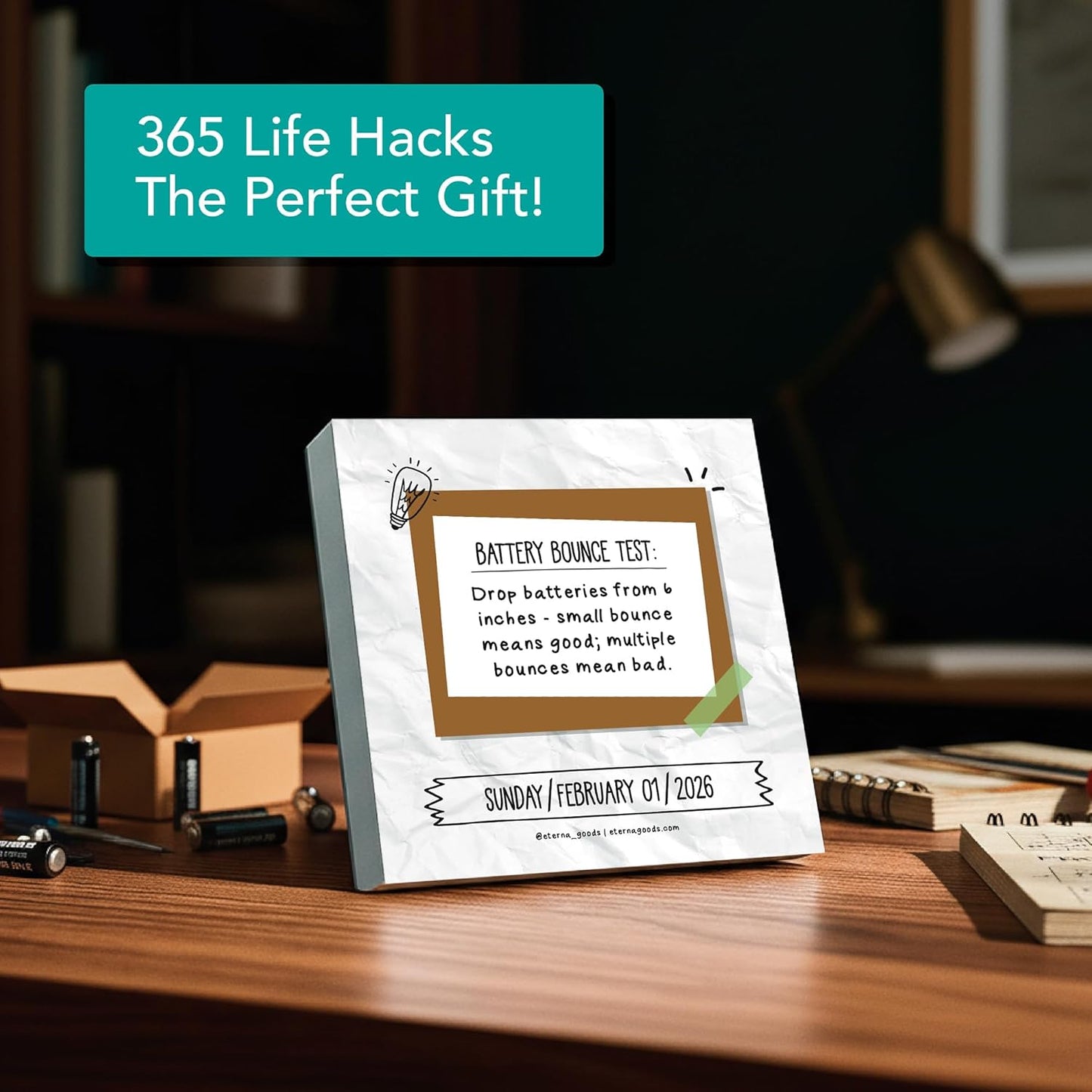 2026 Daily Life Hacks Desktop Calendar | Day To Day Tear Off Calendar with 365 Interesting Hacks & Facts for Everyday of the Year, Fun Box Calendar Gift For Men or Women, Christmas Stocking Stuffer Gift for Home or Office