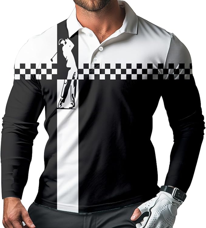 Men's Long Sleeve Golf Shirt Quick Dry 3 Button Work Fishing Outdoor Casual by SQPO