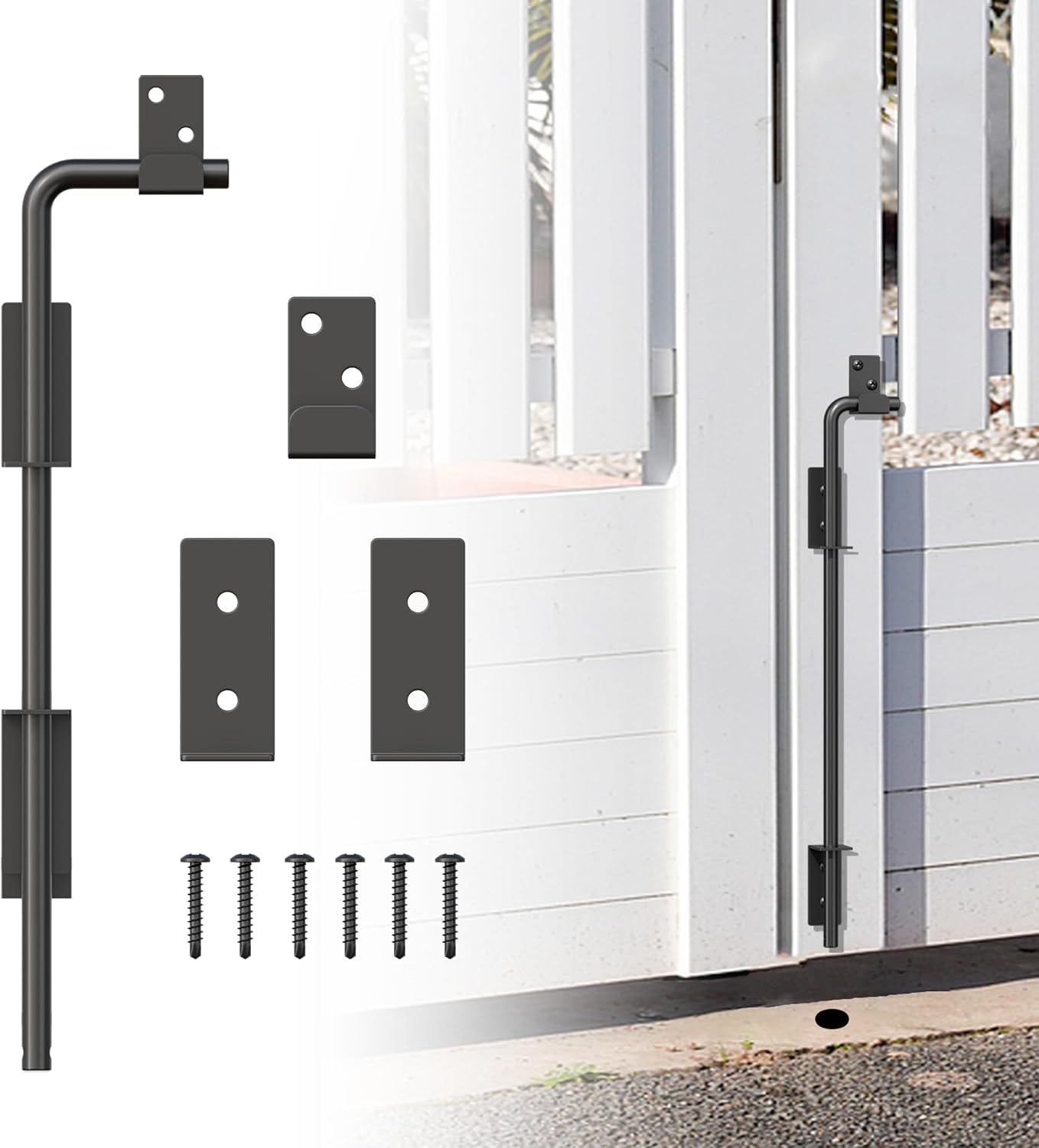 12" Heavy Duty Cane Bolt Gate Drop Rod with Upgraded Design, Square Gate Drop Rod for Wood PVC Vinyl Metal Yard Gate Latch-1 Pack