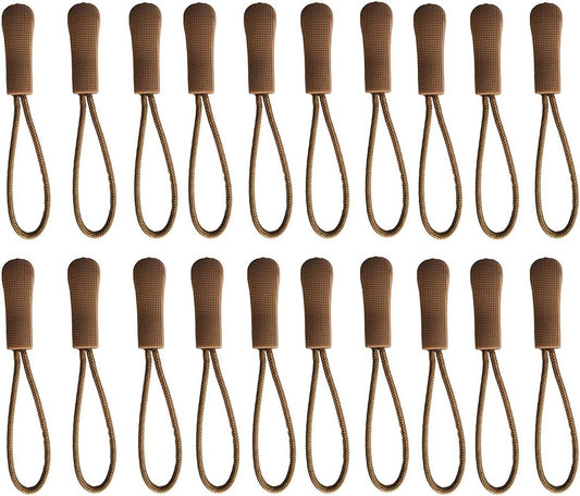 20PCS Replacement Zipper Pulls Zip Cord Puller Slider for Bags Tent Clothes (Khaki)