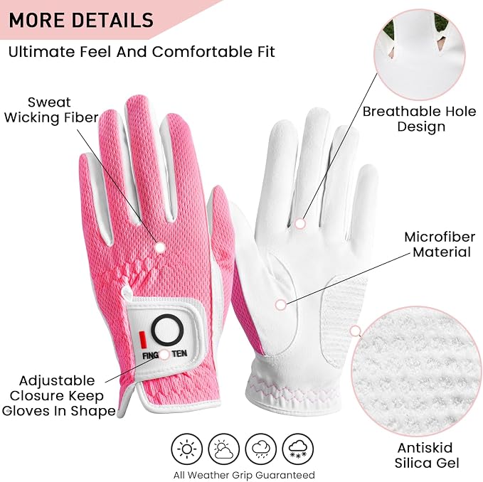 FINGER TEN Womens Golf Glove Right Handed Golfer Left Hand 1 Pack Golf Gloves - Image 2