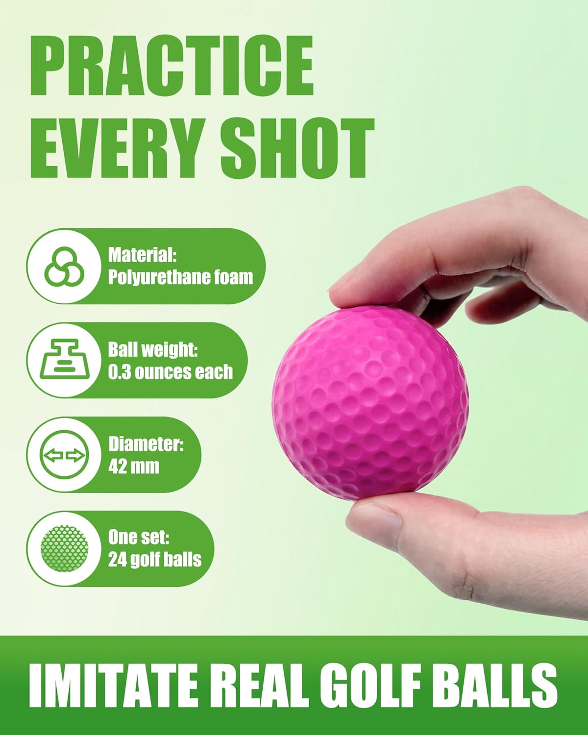 24 Pack Foam Golf Practice Balls,Practice Golf Balls for Backyard,Realistic Feel and Limited Flight Soft Golf Balls for Indoor or Outdoor Training