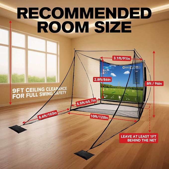 Golf Simulator Cage with Side Barriers&Impact Screen – 10x8 FT Golf Net with - Image 6