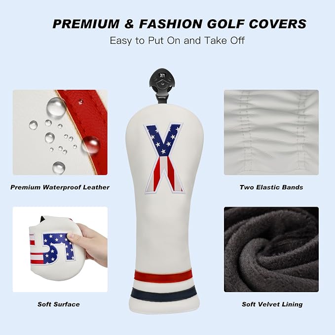 Golf Head Covers, PU Leather Golf Club Head Covers - Image 2