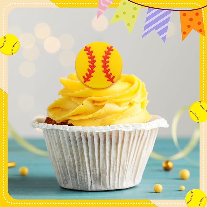 Honeydak 48 Pcs Softball Cupcake Rings Toppers Decoration Sport Ball Theme Cake - Image 6