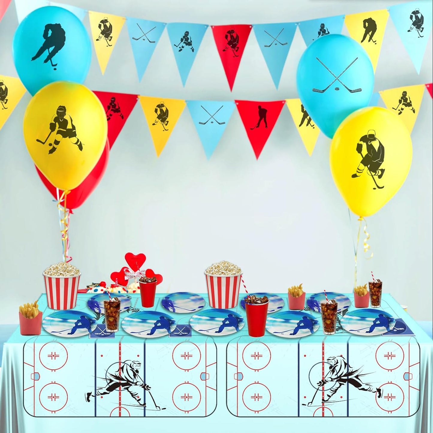 180Pcs Ice Hockey Party Supplies Paper Plates and Napkins Serve 60 Disposable Tableware Set for Birthday Party Decorations Game Day Family School Holiday Sports Events