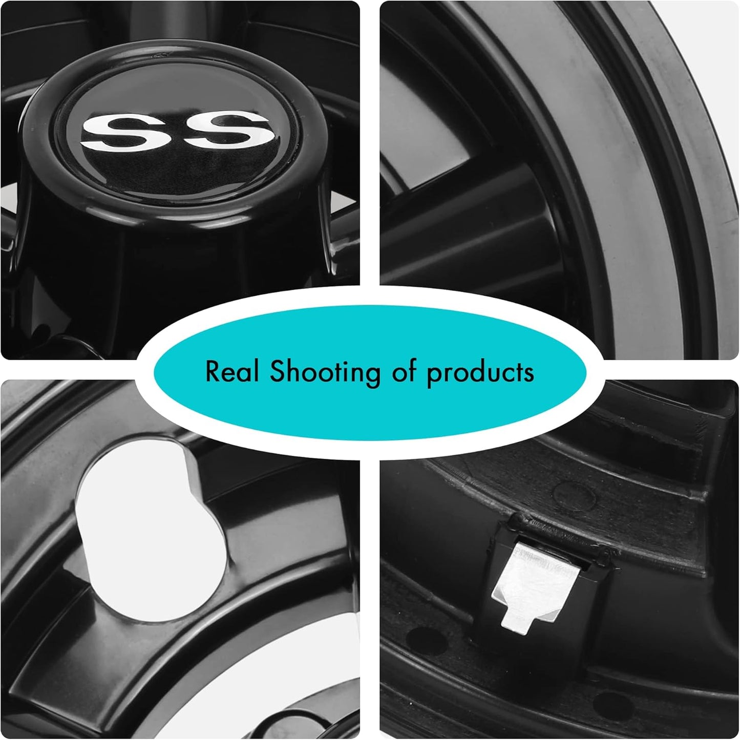 10L0L Golf Cart Wheel Covers Hub Caps for EZGO, Club Car, Yamaha - 8 Inch Snap-on Installation, Black, Set of 4