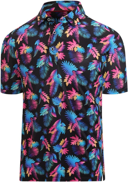 Hodaweisolp Golf Shirts for Men Dry Fit Print Moisture Wicking Performance Short Sleeve Polo Shirt