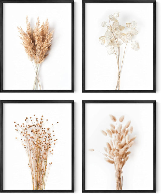 HAUS AND HUES Flower Wall Decor - Set of 4 Floral Wall Art Painting, Botanical Wall Decor, Botanical Wall Art, Floral Pictures, Flower Pictures (Black Aluminum Frame, 11x14)