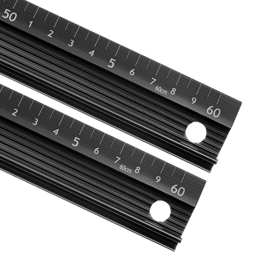 2pcs Raised Grip Metal Ruler - [60cm] Aluminum Alloy Precise Measurement Cutting Straight Protective Ruler Ruler Black for Office Measure Cut Drawing Use, 1mm Precision