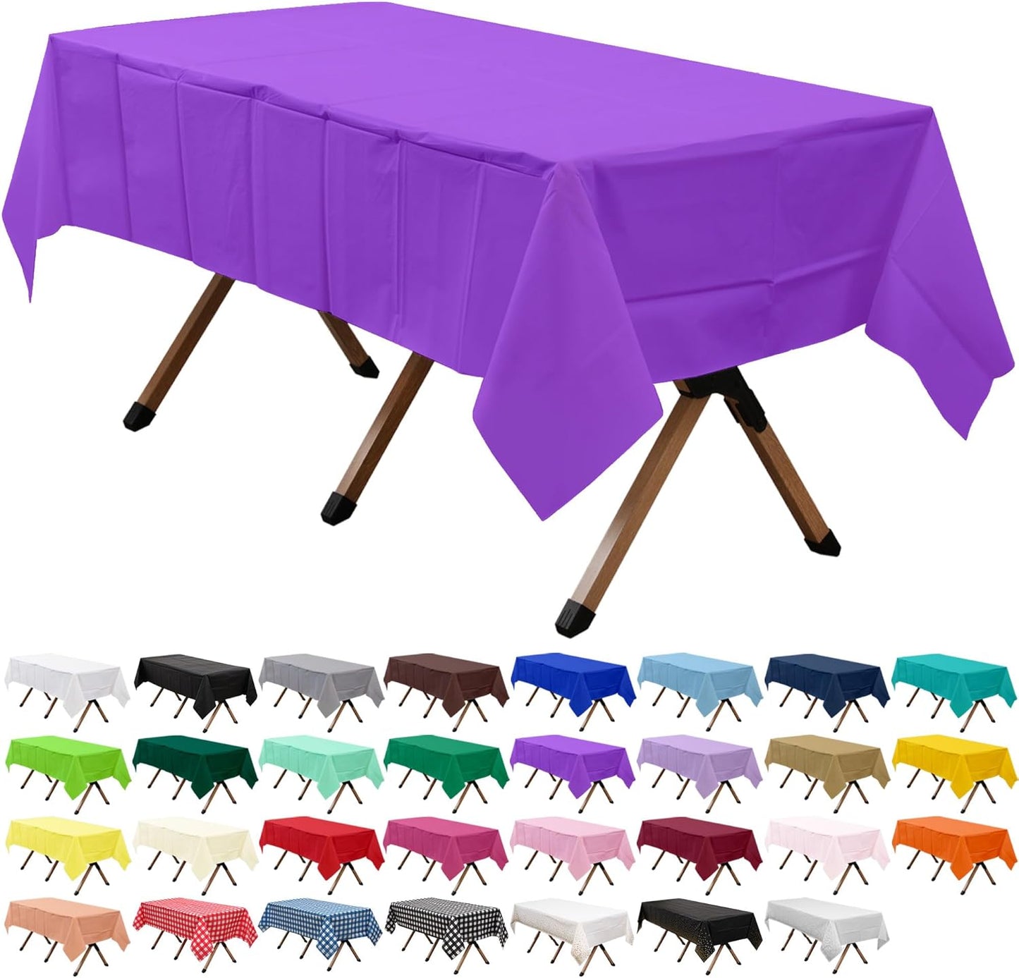 2 Pack Purple Premium Plastic Tablecloth Rectangle 54 x 108 Inches Reusable Violet Decorative Table Cover for Dining, Wedding, Party, Indoor and Outdoor use