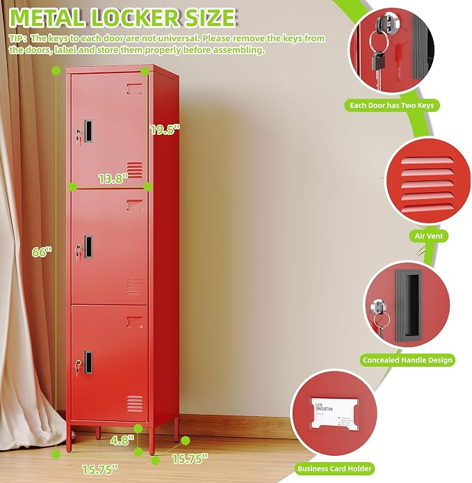 Aobabo 16" W 3 Door Metal Storage Locker - Image 3