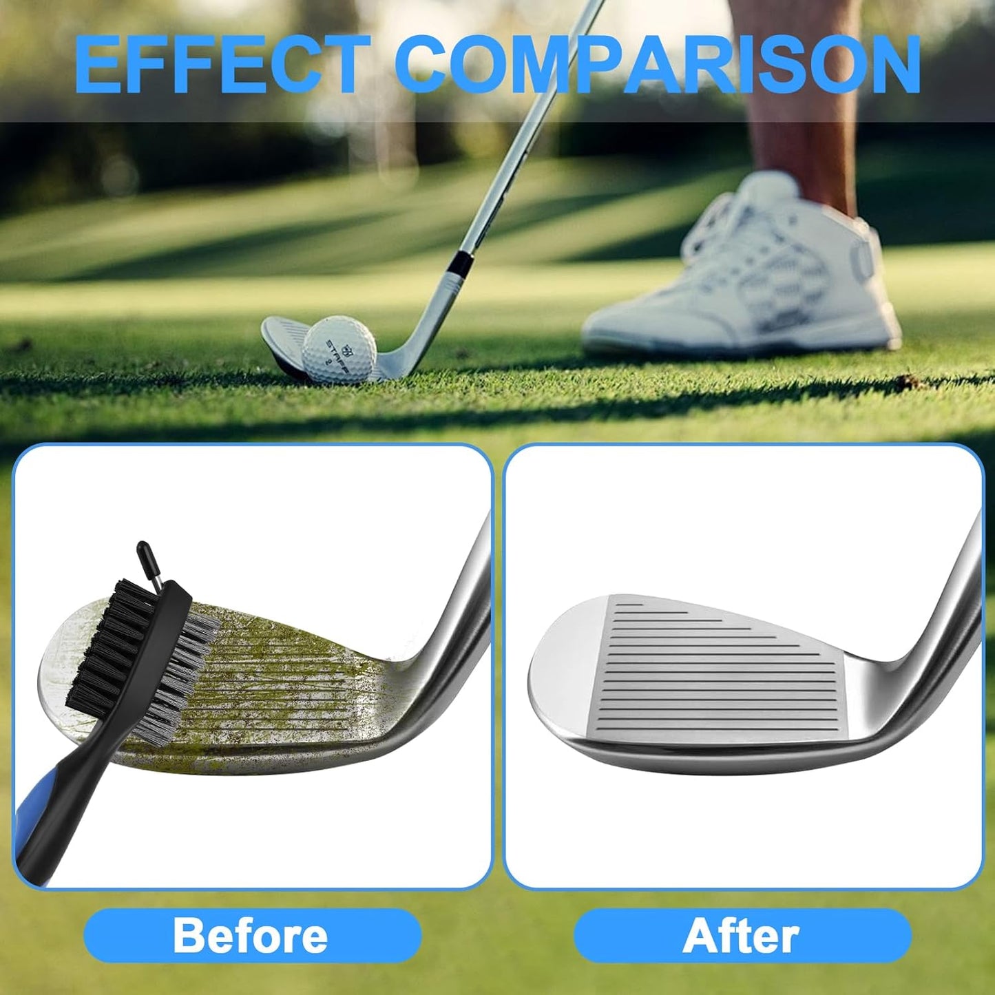 2 Pack Golf Club Brush, Professional Golf Club Cleaner with Retractable Zip-line and Golf Club Cleaner Brush, Handle Comfortable Grip Golf Grooves Cleaner for Easily Attaches to Golf Bag