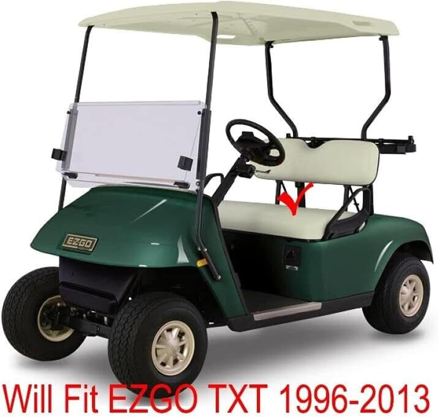 Huskey Parts Company Deluxe Golf Cart Front Seat Bottom & Back Cushion Set W/Charcoal Gray Seat Covers for EZGO TXT/Medalist 1994-2013, OEM Replacement Seats Incl. Plastic Back Cap & Hardware