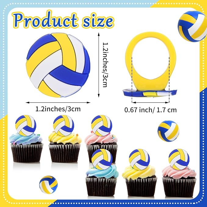 Honeydak 48 Pcs Volleyball Cupcake Rings Toppers Decoration Sport Ball Theme - Image 2