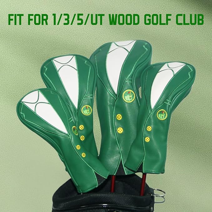 Green Jacket Golf Club Covers, PU Leather Elastic Neckline Golf Head Covers - Image 5