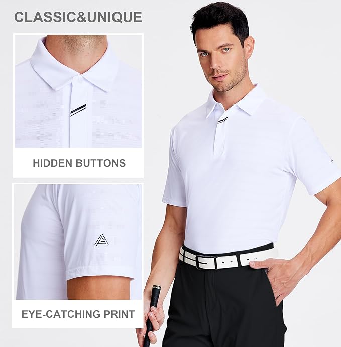 Esabel.C Jacquard Golf Shirts for Men Moisture Wicking Short Sleeve Performance - Image 2