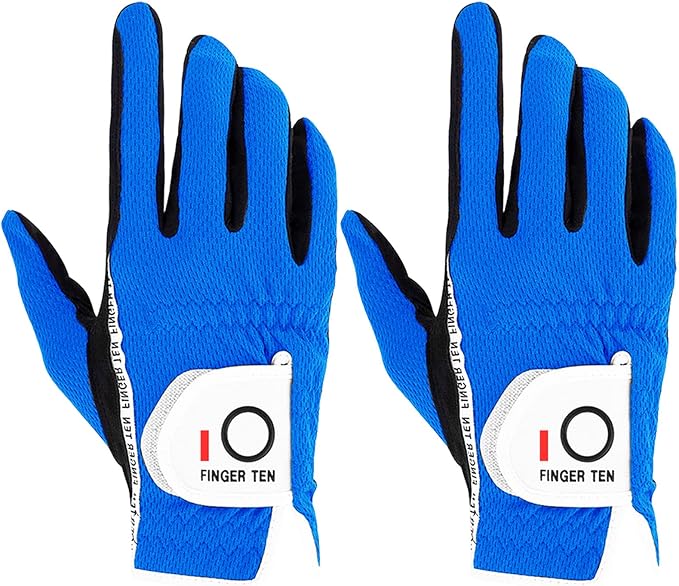 FINGER TEN Men's Golf Gloves for Right Left Handed Golfer Rain Grip Value 2 Pack by FINGERTENSport