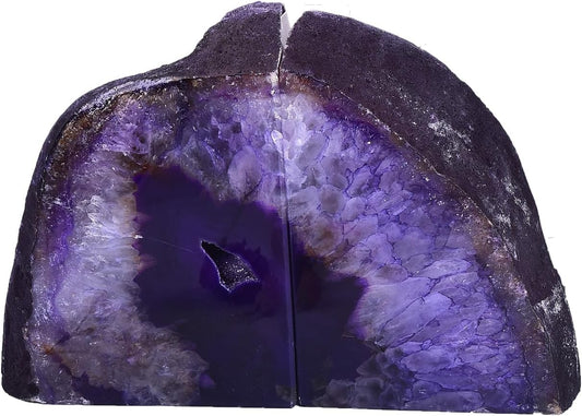 AMOYSTONE Agate Bookends Purple Decorative Stone Book Holders for Hardback Book or Cookbooks, Unique Stone Book Stoppers Bookends 4-5 LBS with Rubber Bumpers, Home Office Decor